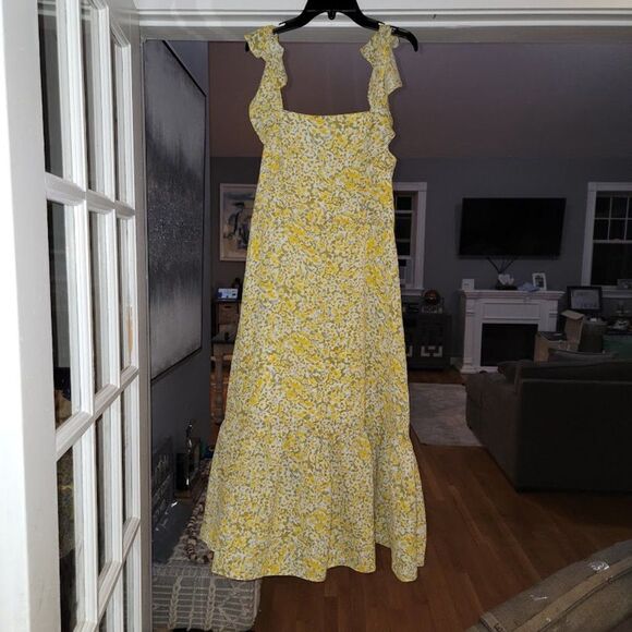 BCBG Eneration Women's Ruffle Strap Square Neck yellow Floral Midi Dress… - Picture 11 of 12